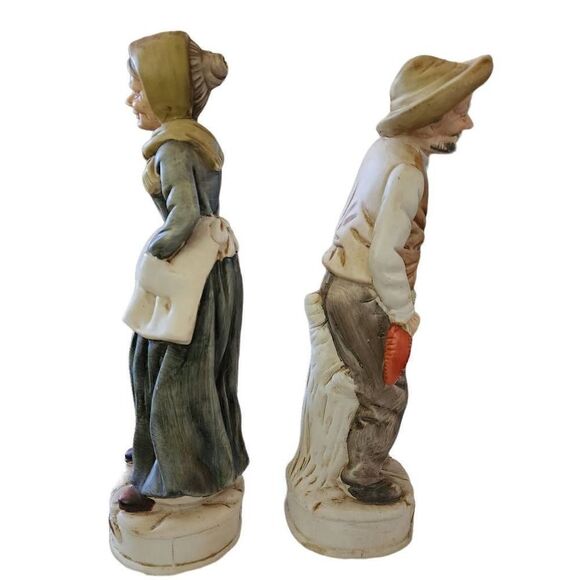 Hand Painted Rare Vintage 2-Piece Porcelain Old Couple Farmer Figurine Size 10" - Picture 5 of 7